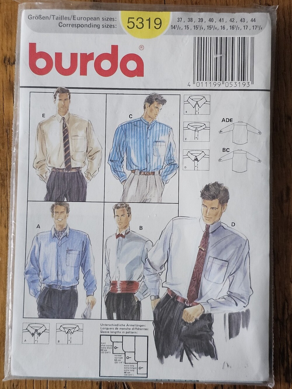 NEW Burda Men's Shirt Sewing Pattern #5319